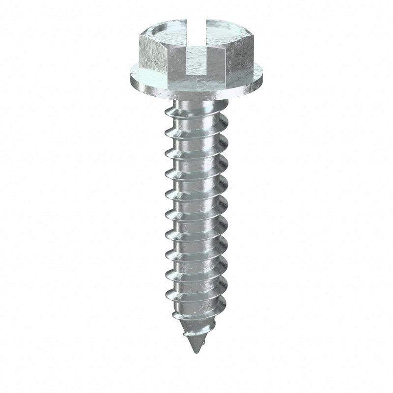 Approved Vendor U28100.016.0075 Sheet Metal Screw, #8 Size, 3/4 in Lg, Steel, Zinc-Plated, Slotted, Hex Washer, 100 PK