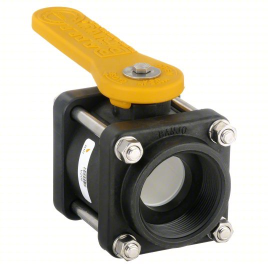 Banjo V200 Manual Two-Way Ball Valve 2 in, Polypropylene, Straight, FNPT x FNPT, Three-Piece, Lever