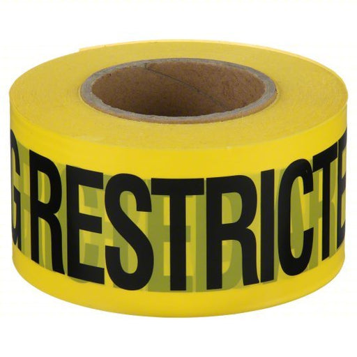 Redwood RW1N912 Barricade Tape 1,000 ft Lg, 3 in Wd, Warning Restricted Area Legend, Polyethylene