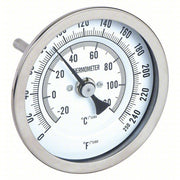 Redwood RW1NFY4 Dial Thermometer Back, 0° to 250°F/-20° to 120°C, 1/2 in NPT, 2.5 in Stem Lg, 3 in Dial Dia, 3 yr