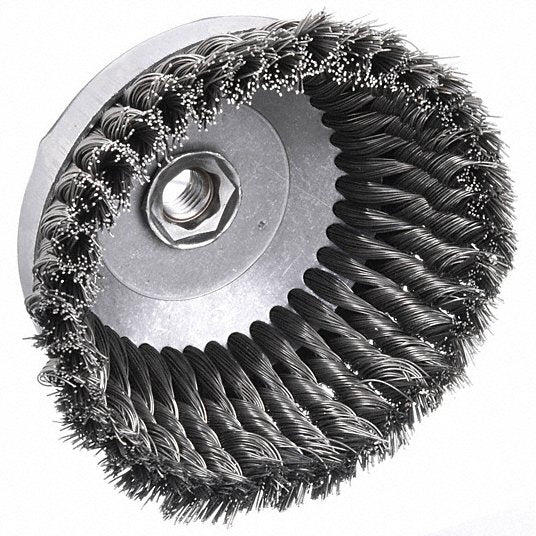Weiler 93398 Cup Brush Twisted Steel, 5 in Dia, 0.023 in Fill Dia, 5/8"-11 Arbor