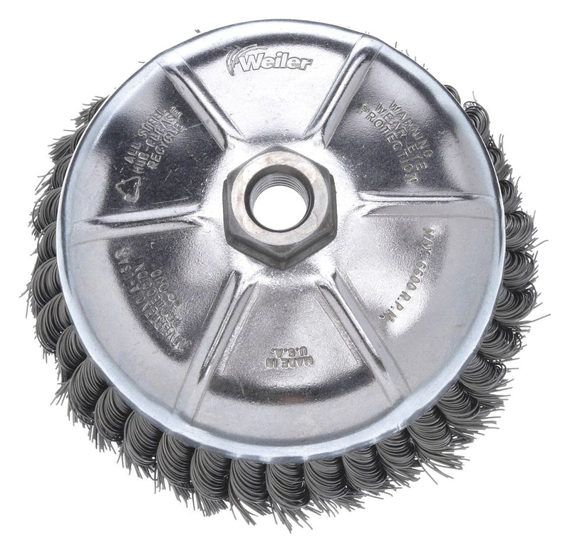 Weiler 94121 Cup Brush, Twisted Steel, 4 in Dia, 0.023 in Fill Dia, 5/8"-11 Arbor