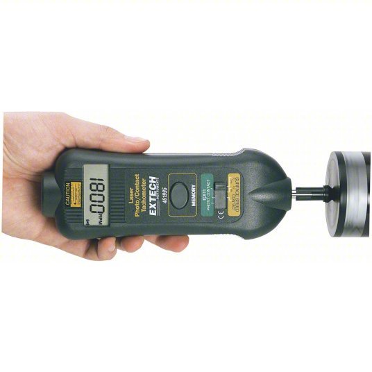 Extech 461995 Laser Tachometer +/-0.05% RPM Accuracy, 0.1 RPM, 19,999 RPM Max Contact RPM, LCD