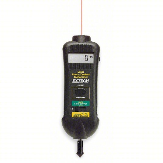 Extech 461995 Laser Tachometer +/-0.05% RPM Accuracy, 0.1 RPM, 19,999 RPM Max Contact RPM, LCD