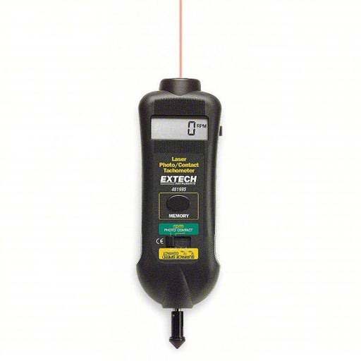 Extech 461995 Laser Tachometer +/-0.05% RPM Accuracy, 0.1 RPM, 19,999 RPM Max Contact RPM, LCD