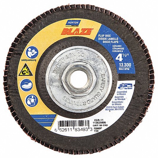 Norton 66261183493 Flap Disc Type 29, 4-1/2" x 5/8"-11, Ceramic, 80 Grit, Fiberglass Bk, Std Density