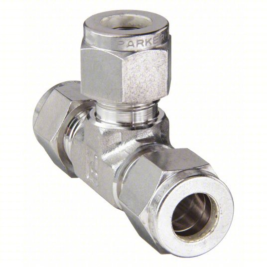Parker 4ET4-316 Union Tee 316 Stainless Steel, Compression x Compression x Compression, 2 1/8 in Overall Lg