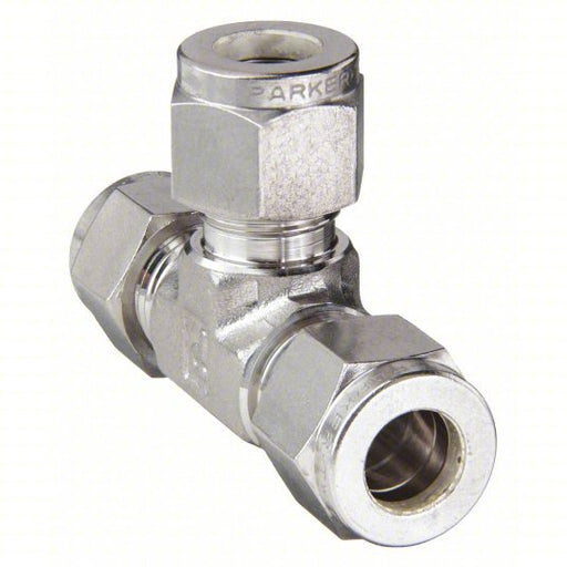 Parker 4ET4-316 Union Tee 316 Stainless Steel, Compression x Compression x Compression, 2 1/8 in Overall Lg