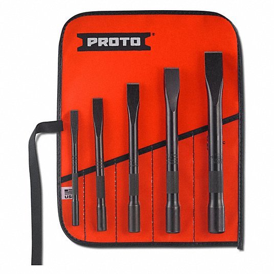 Proto J86000 Cold Chisel Set Steel, 3/8 in_1/2 in_5/8 in_3/4 in_7/8 in Blade Wd, Knurled Grip