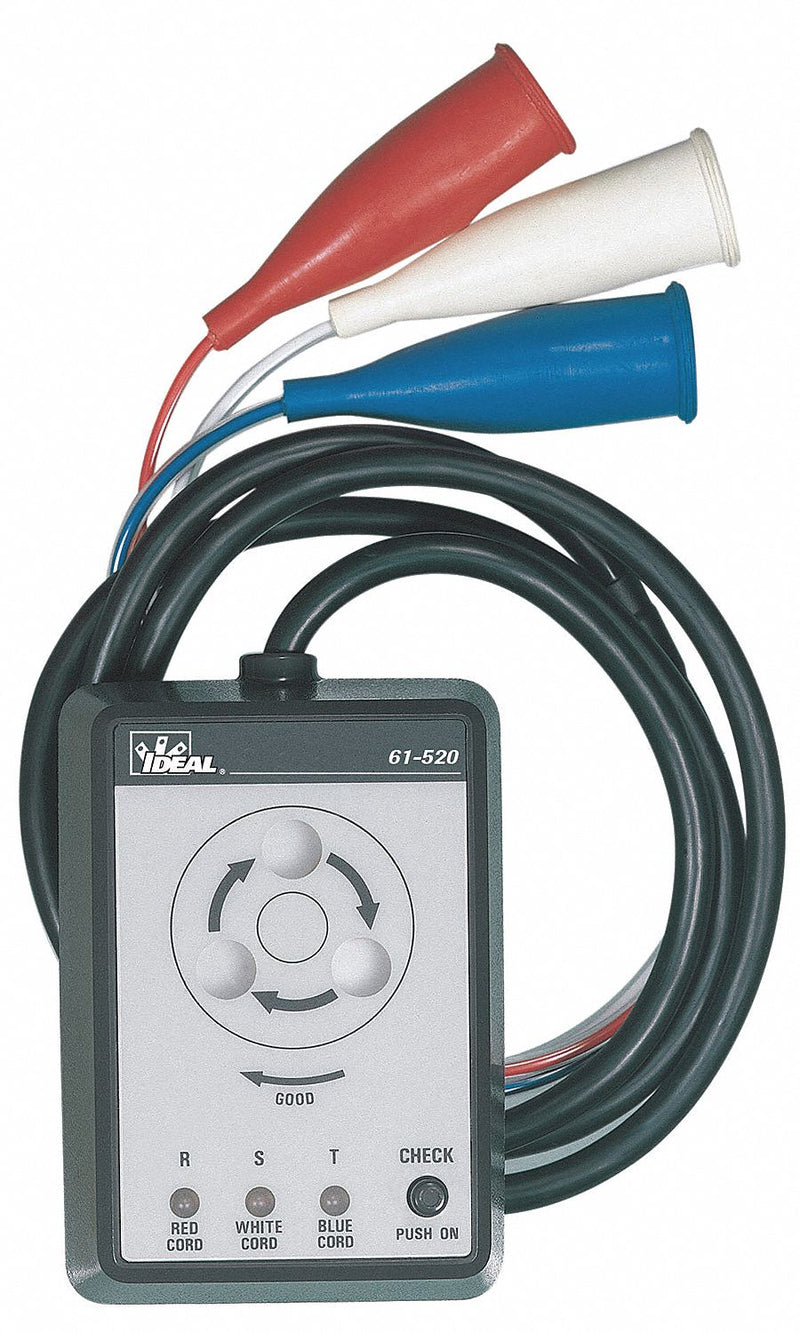 Ideal 61-520 Phase Sequence Tester, 60 Hz, 120 V to 600 V, CAT III 600V, For Three Phase, No Display