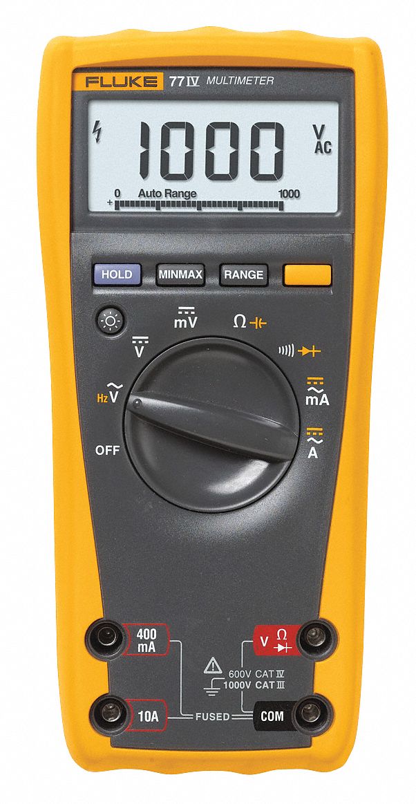 Fluke FLUKE-77-4/CWG Digital Multimeter, Avg, CAT IV 600V, 1, 000 V Max AC Volt Measurement, 6, 000 Instrument Counts