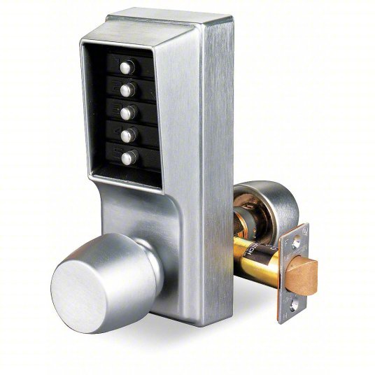 Kaba 1011-26D-41 Mechanical Push Button Lockset Knob, Entry, Factory Left/Field Reversible, Satin Chrome, Zinc