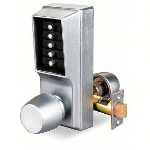 Kaba 1011-26D-41 Mechanical Push Button Lockset Knob, Entry, Factory Left/Field Reversible, Satin Chrome, Zinc