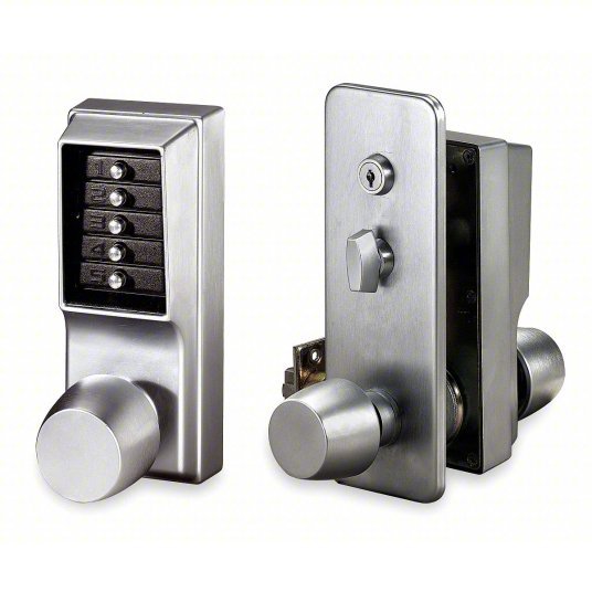 Kaba 1031-26D-41 Mechanical Push Button Lockset Knob, Entry, Factory Left/Field Reversible, Satin Chrome