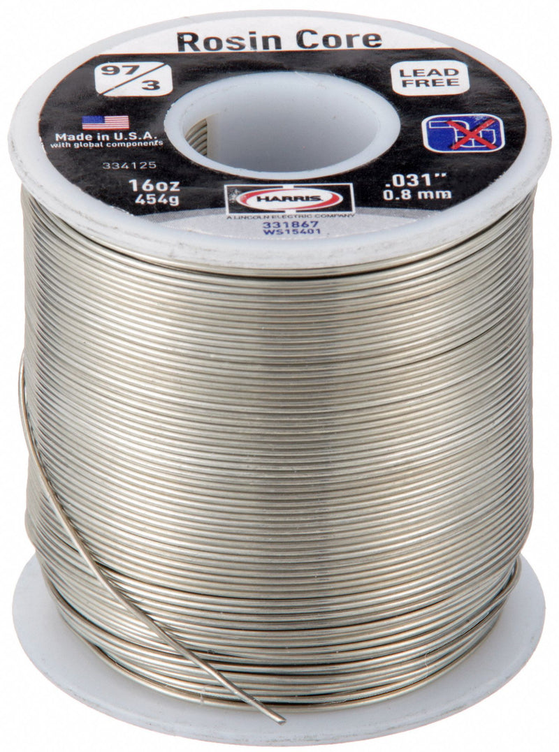 Harris 331867 97/3 Solder Wire, Lead-Free Tin/Copper Flux-Cored Rosin, 1/32 in Dia, 1 lb Spool, 445°F Melting, ASTM B-32
