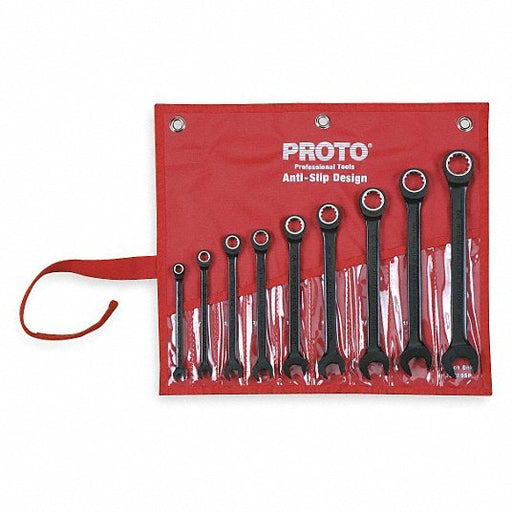 Proto JSCR-9S Combination Wrench Set Alloy Steel, Black Chrome, 9 Tools, Std, Tool Roll