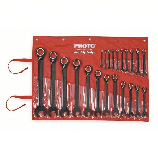 Proto JSCVM-22S Combination Wrench Set Alloy Steel, Black Chrome, 22 Tools, 6 mm to 36 mm Range of Head Sizes