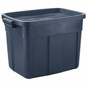 Rubbermaid RMRT180000 Storage Tote 18 gal, 23 7/8 in x 16 3/8 in x 17 1/2 in, Dark Blue/Metallic Body, Blue