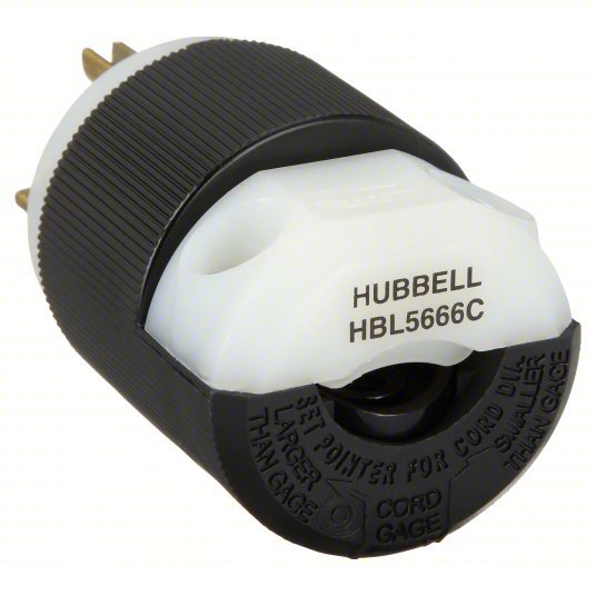 Hubbell HBL5666C Straight Blade Plug 6-15P, 15 A, 250V AC, Black/White, 2 Poles