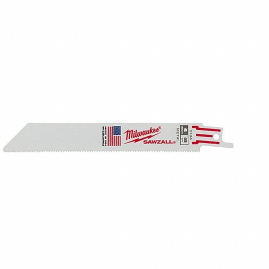 Milwaukee 48-00-5184 Reciprocating Saw Blade: 18 Teeth per Inch, 6 in Blade Lg, 3/4 in Ht, Straight Back, 5 PK