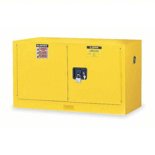 Justrite 891700 Flammables Safety Cabinet Countertop Stackable, 17 gal, 0 Drum Capacity, 43 in x 18 in x 24 in