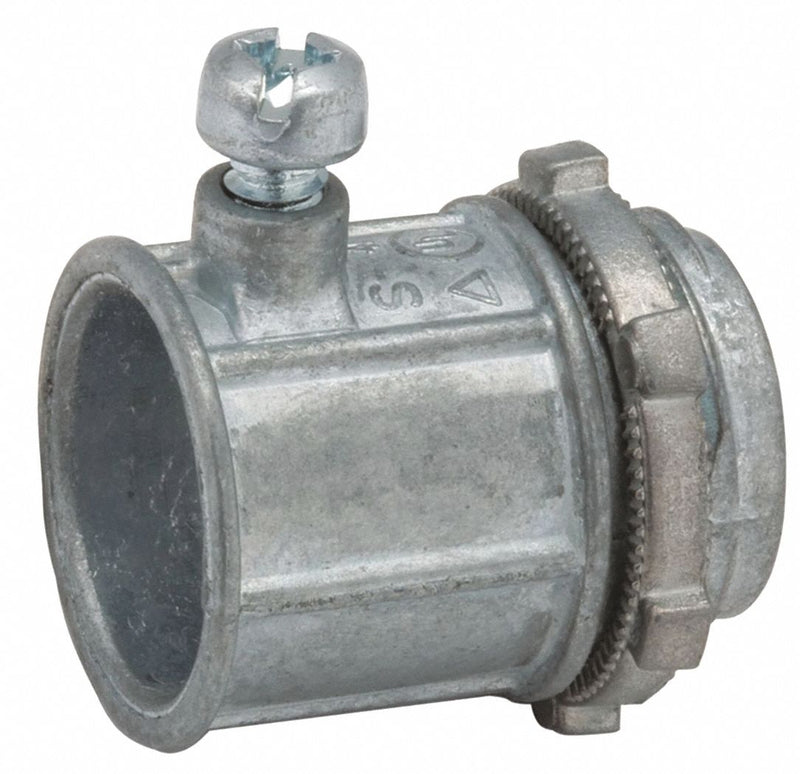 Raco 2646 Set Screw Conduit Connector, Zinc, 4 in Trade Size, 3 3/4 in Overall Lg, Non-Insulated, Gray