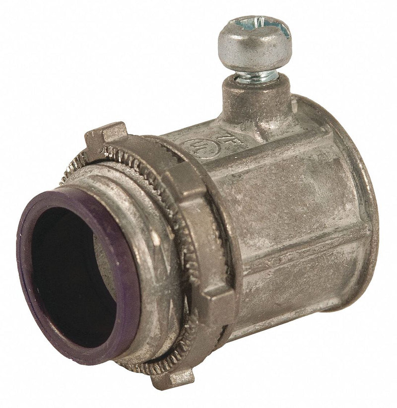 Raco 2638 Set Screw Conduit Connector, Zinc, 1 1/2 in Trade Size, 2 3/16 in Overall Lg, Insulated, Gray