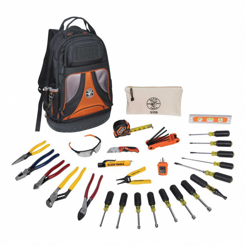 Klein Tools 80028 Electricians Tool Kit, 28 Pieces, Includes Pliers, Screwdrivers, Keys, Wrenches, Backpack