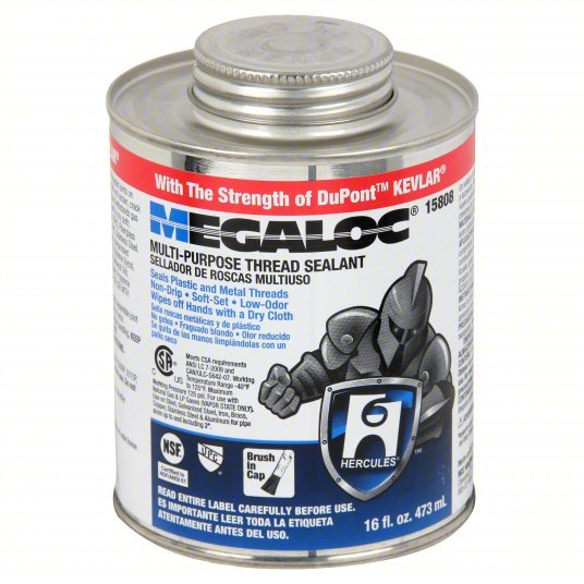 Hercules 15808 Pipe Thread Sealant Megaloc, 19.2 fl oz, Brush-Top Can, Blue, No-Drip