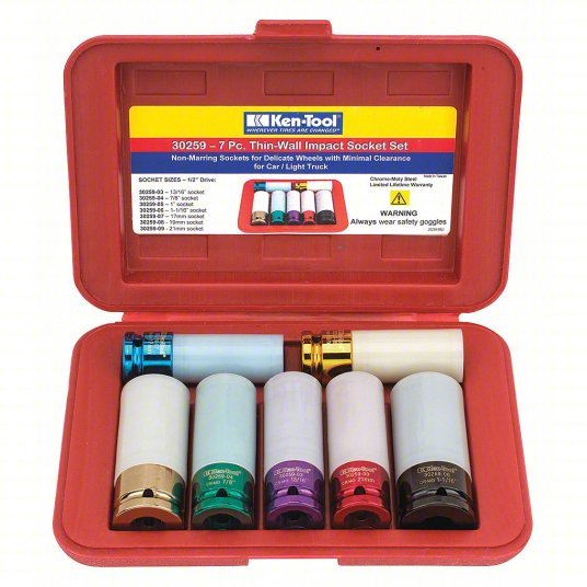 Ken-Tool 30259 Thin-Wall Impact Socket Set, Steel, 9 3/4 in Overall Lg, 1/2 mm Stock Size