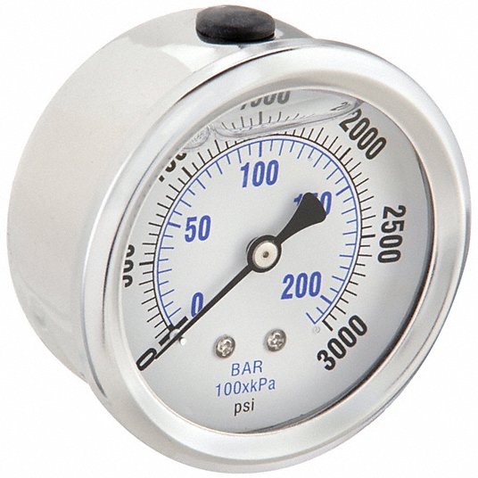 PIC Gauges PRO-202L-254P Industrial Pressure Gauge 0 psi to 3,000 psi, 2 1/2 in Dial, 1/4 in NPT Male, Copper