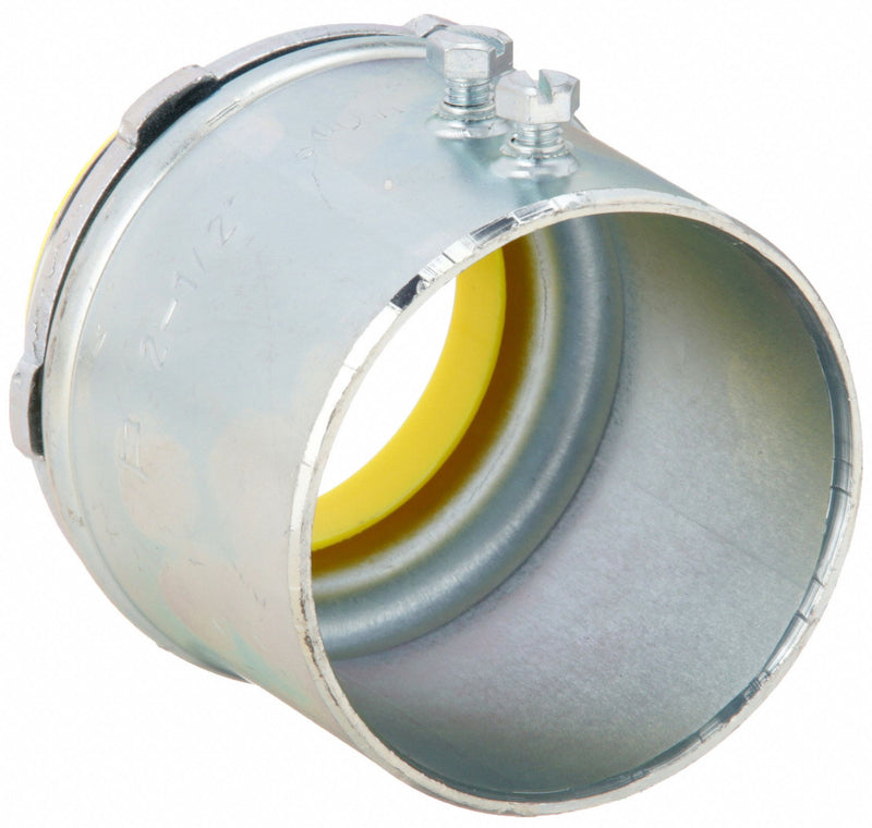Raco 2166 Set Screw Conduit Connector, Steel, 4 in Trade Size, 4 17/32 in Overall Lg, Insulated, Gray/Yellow