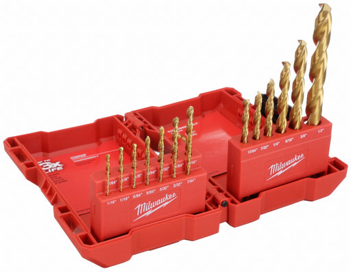 Milwaukee 48-89-1105 Jobber Length Drill Bit Set, 20 Pc, 1/16" to 1/2", 135° Split Point, TiN-Coated HSS