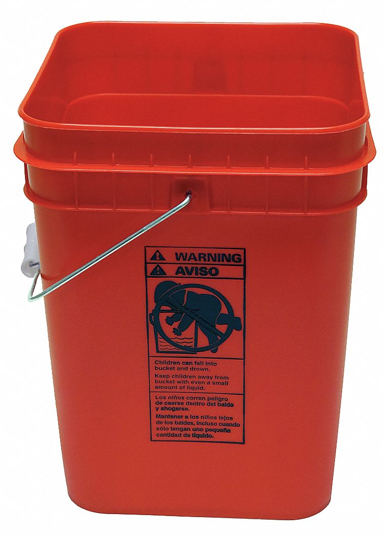 Approved Vendor SQ2140R Storage Pail, 4 gal, Open Head, Plastic, 10 1/4 in, 13 1/8 in Overall Ht, Square, Red