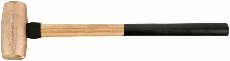 American Hammer AM12BRWG Soft-Face Sledge Hammer, Brass, Wood Handle, 12 lb Head Wt, 6 in Dia, 26 in Overall Lg, Round Shape