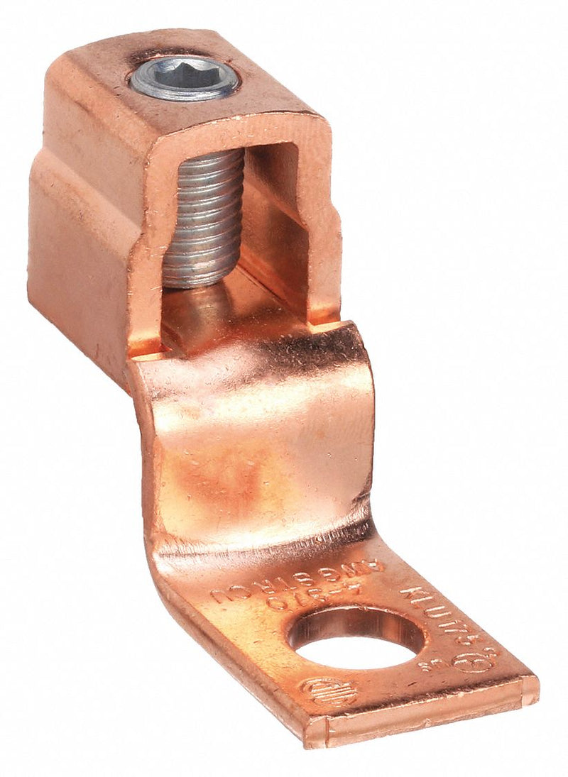 Burndy KLU175 Mechanical Connector, 4 AWG – 3/0 AWG Wire Sizes, 3/8 in Stud Size, Unplated Copper Lug Body