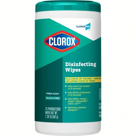 Clorox 15949 Disinfecting Wipes Canister, 75 ct Container Size, Ready to Use, Wipes, Quat, Fresh, 6 PK