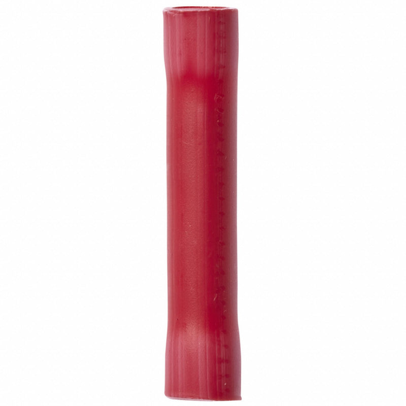 3M BSV18Q Butt Splice Connector, Red, Vinyl, For Wire Size 22 AWG - 18 AWG, 600 V, Pack Qty 25