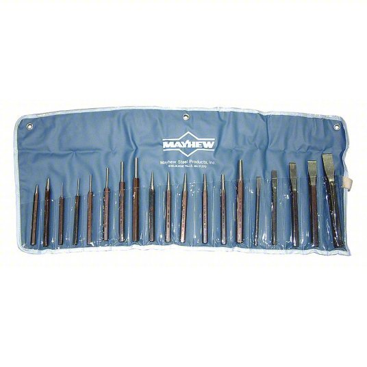 Mayhew 61019 Punch and Chisel Set 19 Pieces, Cold Chisel, Center