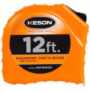 Keson PGT181012V Tape Measure Inch/Engineer's Scale, Nonmagnetic Single Hook Tip, Plastic, 12 ft, Narrow Blade
