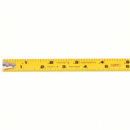 Keson PGT181012V Tape Measure Inch/Engineer's Scale, Nonmagnetic Single Hook Tip, Plastic, 12 ft, Narrow Blade