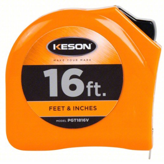 Keson PGT1816V Tape Measure Inch, Nonmagnetic Single Hook Tip, Plastic, 16 ft, 8 ft Standout Lg, Std Blade