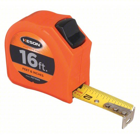 Keson PGT1816V Tape Measure Inch, Nonmagnetic Single Hook Tip, Plastic, 16 ft, 8 ft Standout Lg, Std Blade