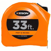 Keson PGT1833V Tape Measure Inch, Nonmagnetic Single Hook Tip, Plastic, 33 ft, 8 ft Standout Lg, Std Blade
