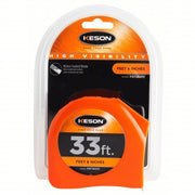 Keson PGT1833V Tape Measure Inch, Nonmagnetic Single Hook Tip, Plastic, 33 ft, 8 ft Standout Lg, Std Blade