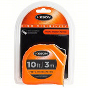 Keson PGT18M10V Tape Measure Inch/Metric, Nonmagnetic Single Hook Tip, Plastic, 10 ft / 3 m, 5 ft Standout Lg