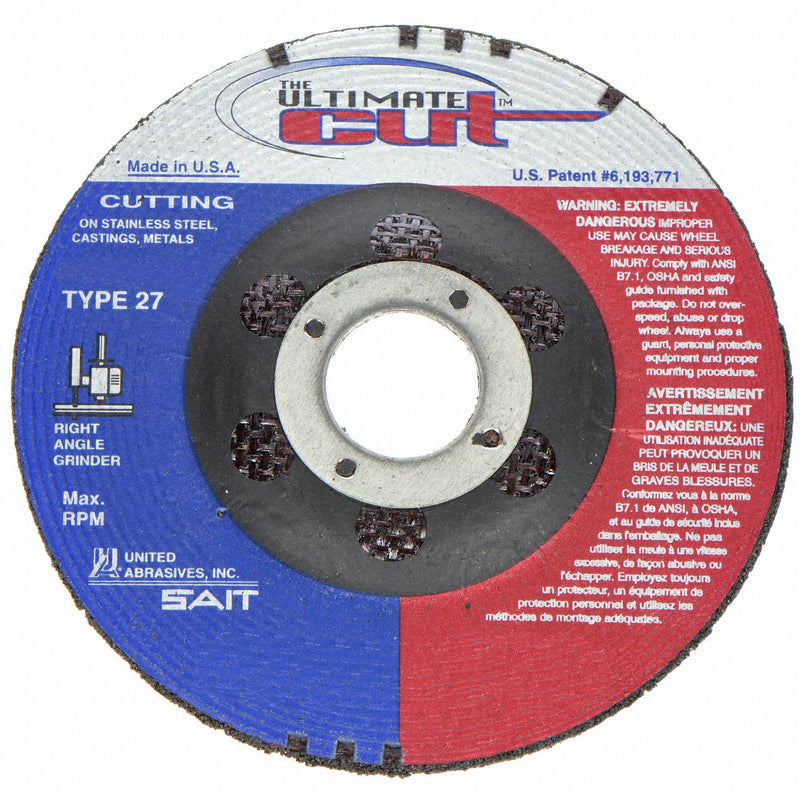 United Abrasives-SAIT 22380 Cut-Off Wheel, Type 27, 4-1/2 in, 60 Grit