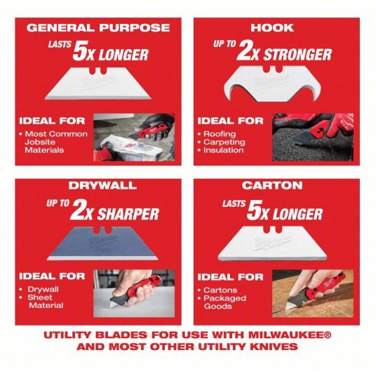 Milwaukee 48-22-1953 Utility Blade 3/4 in Blade Wd, 0.03125 in Blade Thick, 50 PK