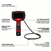 Milwaukee 2323-21 Inspection Camera 480 x 272, 4 ft Shaft Lg, 0.32 in Shaft Dia, 10 mm Camera Dia, Fixed