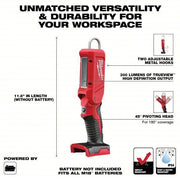 Milwaukee 2352-20 Cordless Stick Light M18, Bare Tool, 300 lm Max., 2 Modes, Hang Hook, Bare Tool